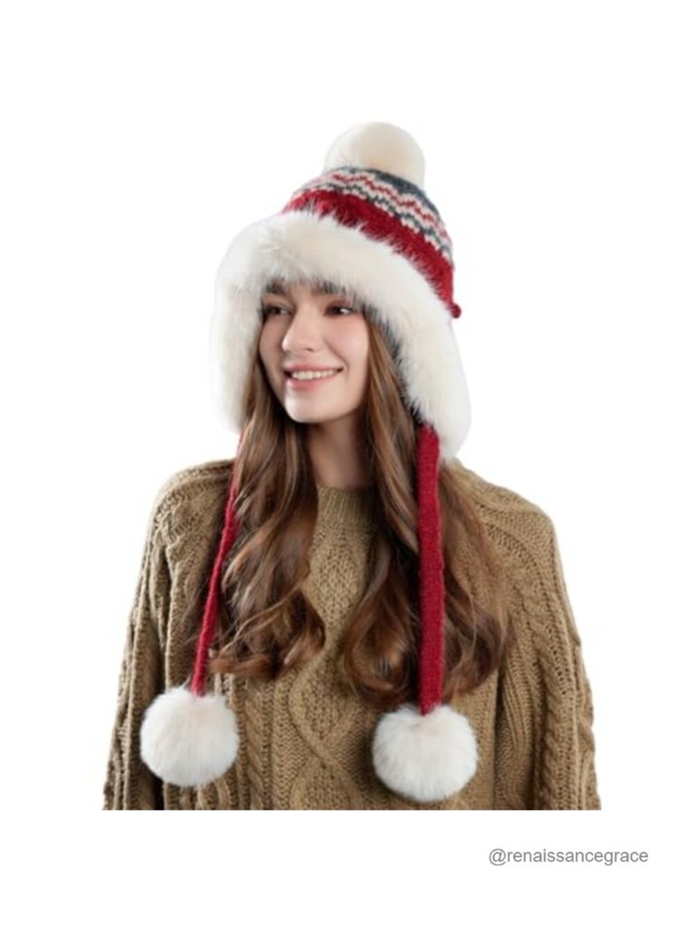 Sherpa Beanie Knit Ear Flap Hat Fleece Lined Ponytail Winter